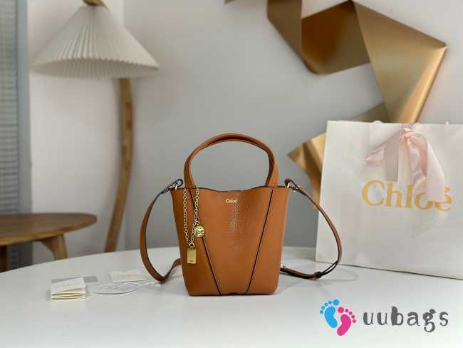 Uubags small Chloe Spin tote bag in clay brown grained leather 18x19x8cm - 1
