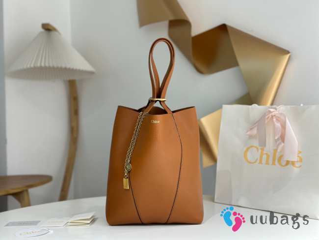 Uubags medium Chloe Spin tote bag in clay brown grained leather 27x30x14cm - 1