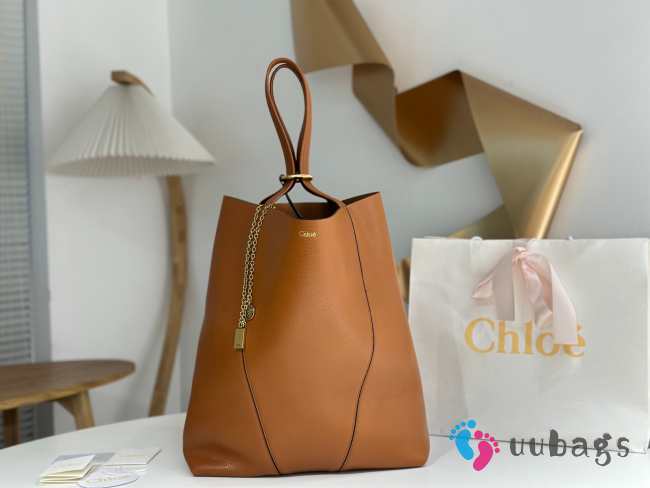 Uubags large Chloe Spin tote bag in clay brown grained leather 35x39x16cm - 1