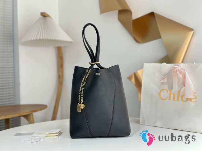Uubags medium Chloe Spin tote bag in black grained leather 27x30x14cm - 1