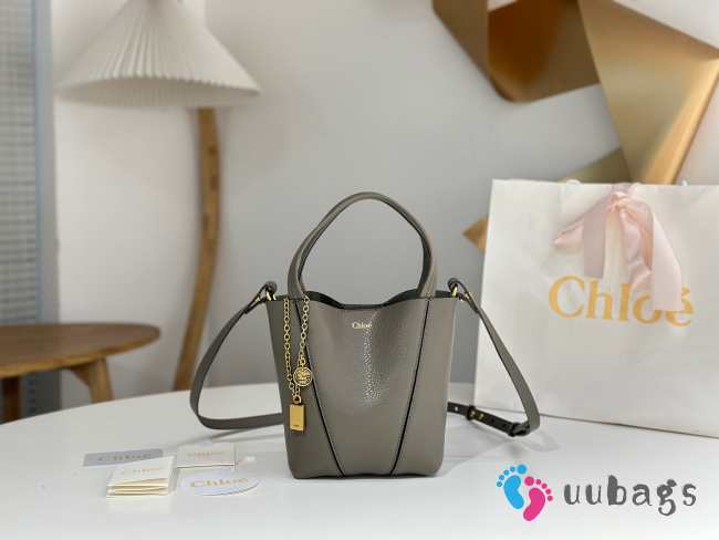 Uubags small Chloe Spin tote bag in grey grained leather 18x19x8cm - 1