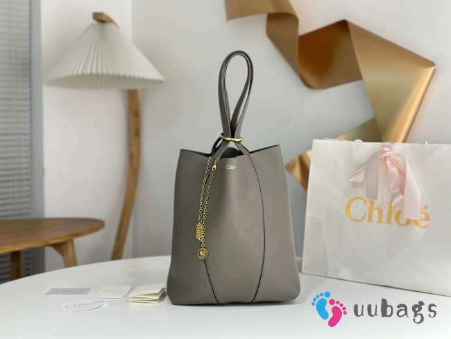 Uubags medium Chloe Spin tote bag in grey grained leather 27x30x14cm - 1