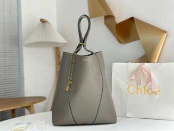 Uubags large Chloe Spin tote bag in grey grained leather 35x39x16cm