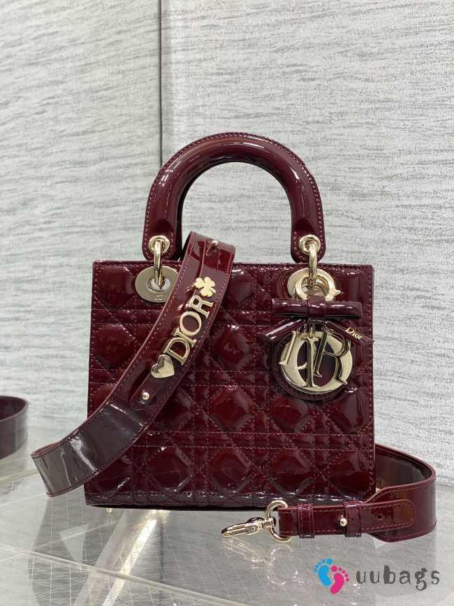 New Arrivals 2026 Small Lady Dior Bag With Strap Cherry Red Patent Cannage Calfskin 20x18x8cm - 1