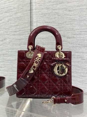 New Arrivals 2026 Small Lady Dior Bag With Strap Cherry Red Patent Cannage Calfskin 20x18x8cm