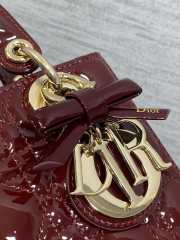 New Arrivals 2026 Small Lady Dior Bag With Strap Cherry Red Patent Cannage Calfskin 20x18x8cm - 6