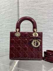 New Arrivals 2026 Small Lady Dior Bag With Strap Cherry Red Patent Cannage Calfskin 20x18x8cm - 5