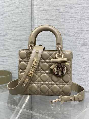 New Arrivals 2026 Small Lady Dior Bag With Strap Desert Taupe Cannage Lambskin 20x18x8cm