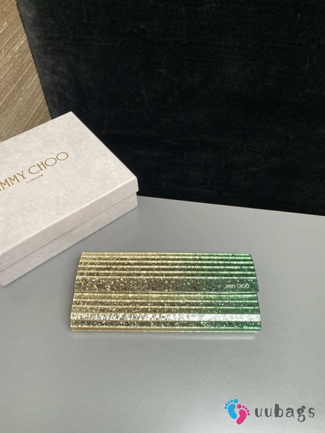 Uubags Jimmy Choo Sweetie Gold & Green Dégradé Glitter Acrylic Clutch Bag 24x10x5cm - 1