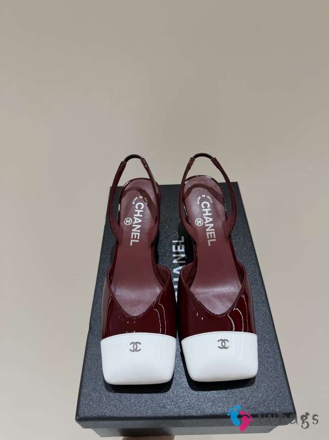 Uubags Chanel Slingback Shoes Glossy Sheepskin & Calfskin In Burgundy & White 6.5cm - 1