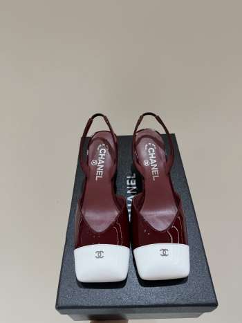 Uubags Chanel Slingback Shoes Glossy Sheepskin & Calfskin In Burgundy & White 6.5cm