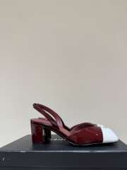 Uubags Chanel Slingback Shoes Glossy Sheepskin & Calfskin In Burgundy & White 6.5cm - 4