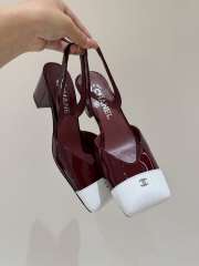 Uubags Chanel Slingback Shoes Glossy Sheepskin & Calfskin In Burgundy & White 6.5cm - 3