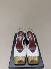 Uubags Chanel Slingback Shoes Glossy Sheepskin & Calfskin In White & Gold Metallic 6.5cm - 1