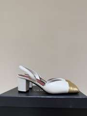 Uubags Chanel Slingback Shoes Glossy Sheepskin & Calfskin In White & Gold Metallic 6.5cm - 6
