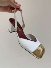 Uubags Chanel Slingback Shoes Glossy Sheepskin & Calfskin In White & Gold Metallic 6.5cm - 5
