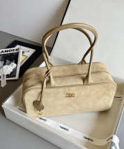 Uubags Chanel Large Bowling Bag Suede Calfskin, Calfskin & Gold-Tone Metal In Light Beige 19x35.5x12.5cm - 5