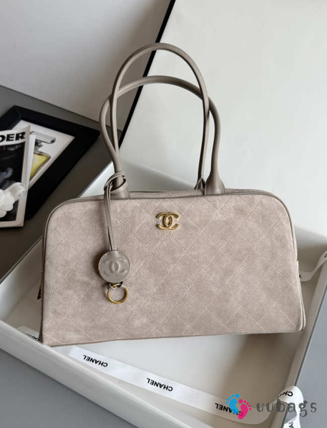 Uubags Chanel Large Bowling Bag Suede Calfskin, Calfskin & Gold-Tone Metal In Dark Grey 19x35.5x12.5cm - 1