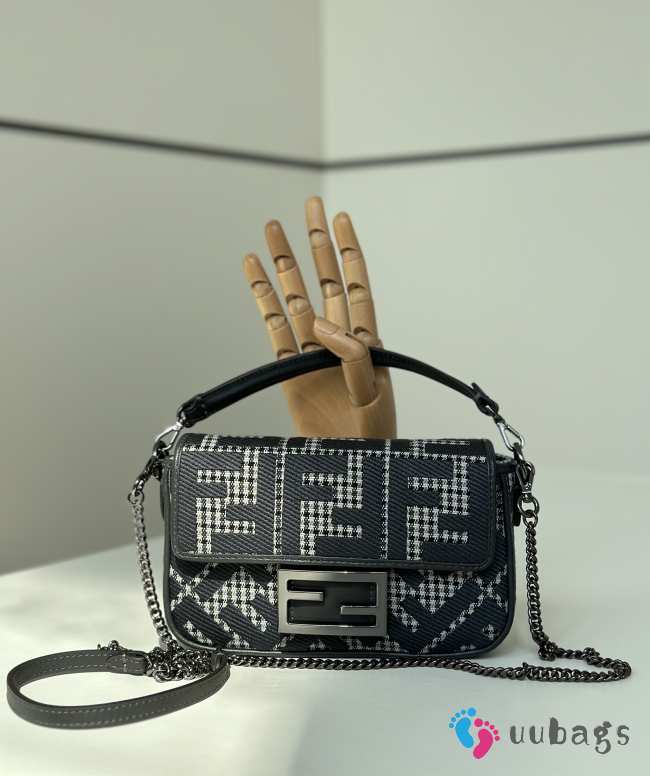 Uubags Fendi Black/ Moro FF Embroidered Canvas Baguette Crossbody Bag 19x5x11cm - 1