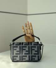 Uubags Fendi Black/ Moro FF Embroidered Canvas Baguette Crossbody Bag 19x5x11cm - 2