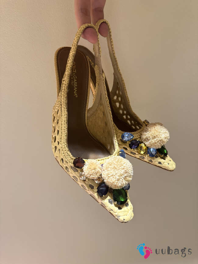 Uubags Dolce & Gabbana rafia crochet slingback with stones multi-coloured 10.5cm - 1