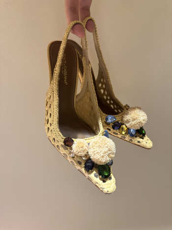 Uubags Dolce & Gabbana rafia crochet slingback with stones multi-coloured 10.5cm