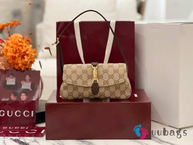 Uubags Gucci Jackie small shoulder bag in sand and brown GG canvas 21.5x11.5x2cm - 1