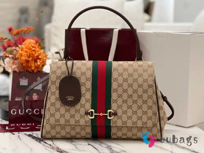 Uubags Gucci Paparazzo large top handle bag in sand and brown GG canvas 37x29x13cm - 1