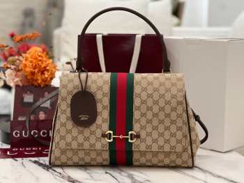 Uubags Gucci Paparazzo large top handle bag in sand and brown GG canvas 37x29x13cm