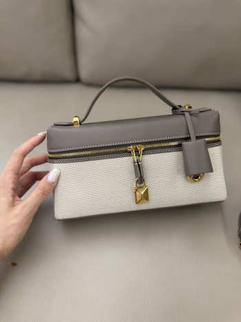 Uubags Loro Piana Extra Bag L23 Cotton, Linen In Grey/ Natural/ Sun Gold 23x12x7cm