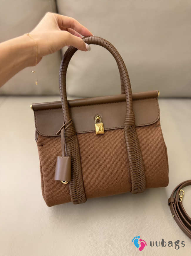 Uubags Loro Piana Loom Bag L25 Cotton, Linen In Colour Vicuna/Dark Vicuna/Sun Gold 18x12.5x6.5cm - 1