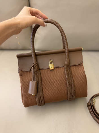 Uubags Loro Piana Loom Bag L25 Cotton, Linen In Colour Vicuna/Dark Vicuna/Sun Gold 18x12.5x6.5cm