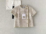 Uubags Chanel Short-sleeved Top Embroidered Tweed In Ecru, Gold & Green - 1