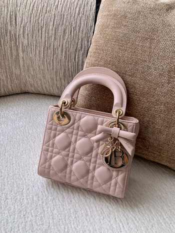 Uubags Mini Lady Dior Bag with Chain Soupir Pink Cannage Lambskin 17x15x7cm