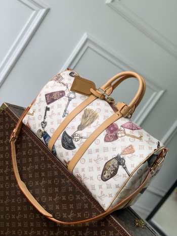 Uubags Louis Vuitton M28780 Keepall Bandoulière 45 Monogram Dune Linen-and-cotton Coated Canvas 45x27x20cm