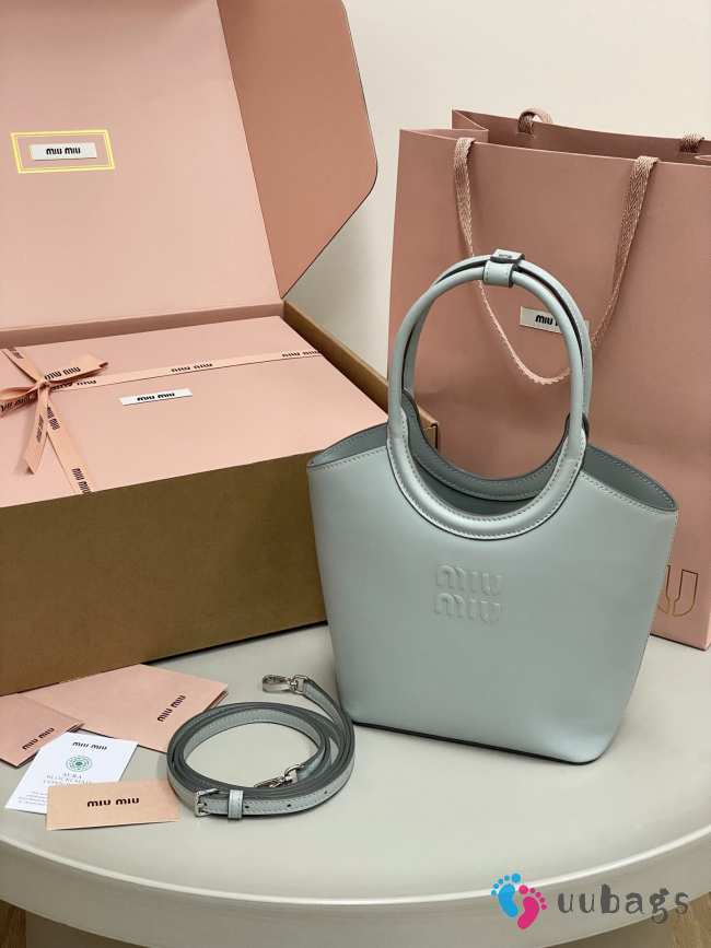 Uubags Miu Miu Ivy Leather Handbag In Lake Blue 19x17x8cm - 1