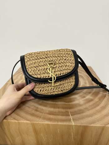 Uubags YSL Kaia Raffia Medium Bag In Natural/ Black 18x15.5x5.5cm