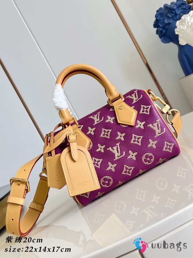Uubags Louis Vuitton M28088 Speedy P9 Bandoulière 20 Bag In Golden Lotus Purple Calfskin 22x14x17.5cm - 1