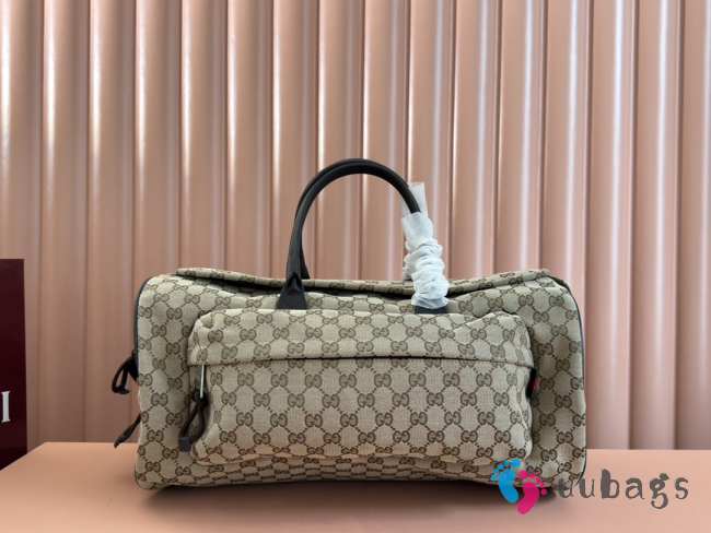 Uubags Gucci GG canvas large duffle bag beige and ebony canvas with brown 42x22x22cm - 1