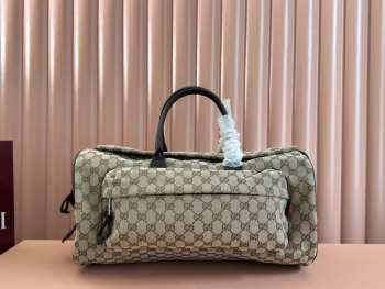 Uubags Gucci GG canvas large duffle bag beige and ebony canvas with brown 42x22x22cm