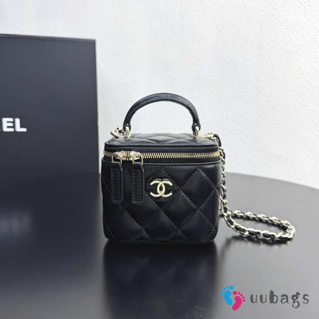 Uubags Chanel Mini Lambskin Top Handle Vanity Case With Chain Gold-Tone Metal 11x7x9cm - 1