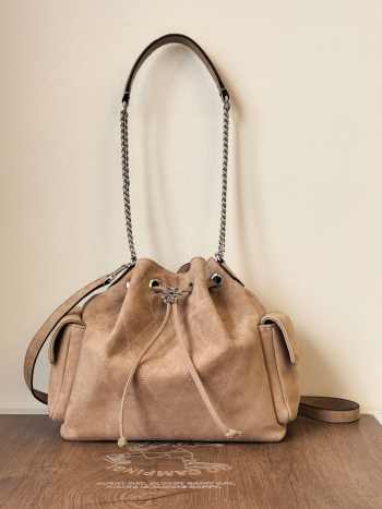 Uubags Tory Burch Small Charlie Quilted Suede Drawstring Shoulder Bag In Brown 23.5x23x10.2cm
