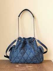 Uubags Tory Burch Small Charlie Quilted Denim Drawstring Shoulder Bag 23.5x23x10.2cm - 2