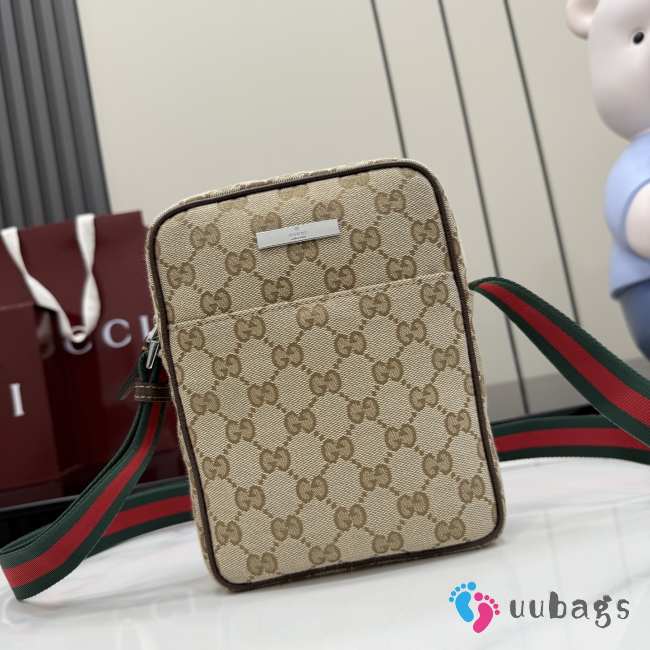 Uubags Gucci Tag small crossbody bag in sand and brown GG canvas 14x20x4cm  - 1