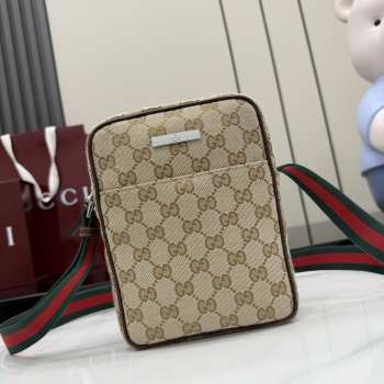 Uubags Gucci Tag small crossbody bag in sand and brown GG canvas 14x20x4cm 