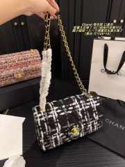 Uubags Chanel Tweed Flap Bag In Black With Gold Chain 25cm - 1