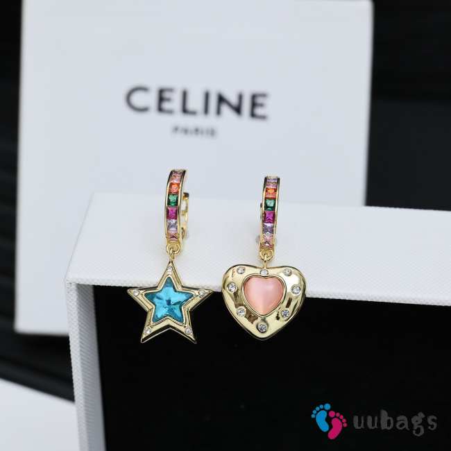 Uubags Celine asymmetric star and heart earrings with colorful crystals - 1