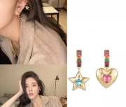 Uubags Celine asymmetric star and heart earrings with colorful crystals - 2