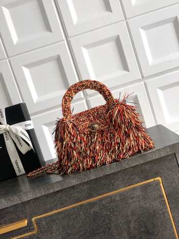 Uubags Chanel Mini Kelly Shopping Bag Raffia-Effect Fabric Wood & Gold-Tone Metal Red, Beige, Black 19x13x7cm