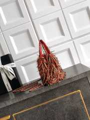 Uubags Chanel Mini Kelly Shopping Bag Raffia-Effect Fabric Wood & Gold-Tone Metal Red, Beige, Black 19x13x7cm - 5